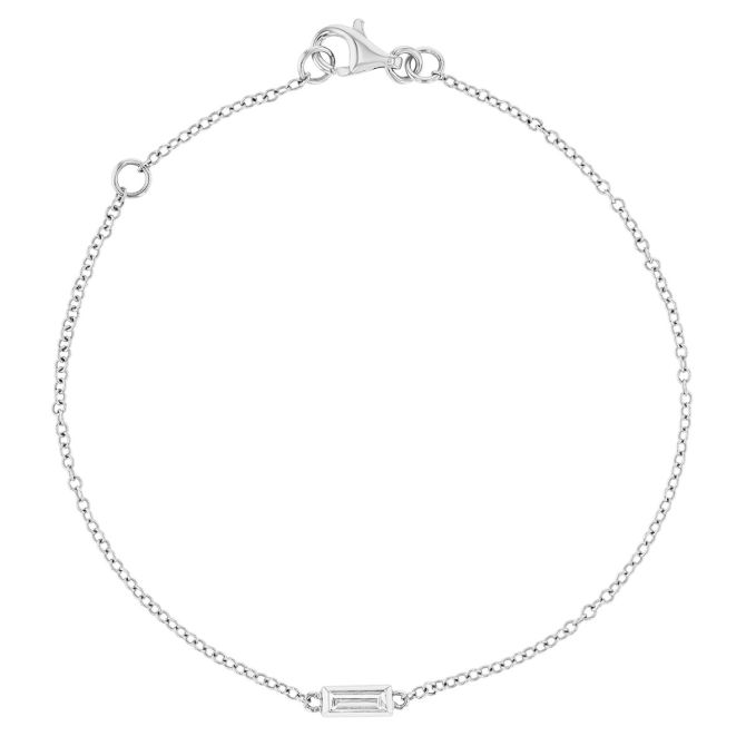 Baguette Diamond Single Stone Chain Bracelet in White Gold, 7"