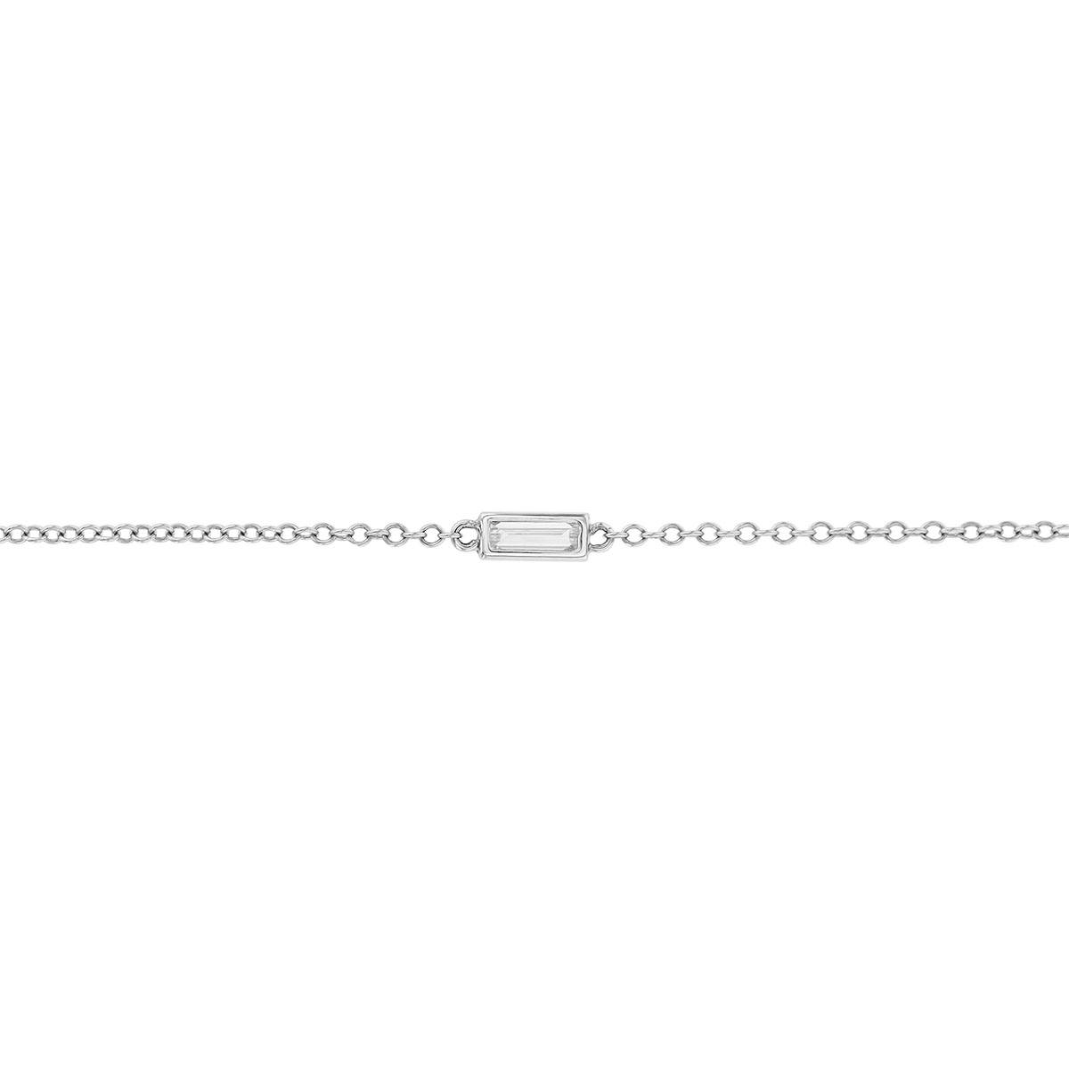 Baguette Diamond Single Stone Chain Bracelet in White Gold, 7