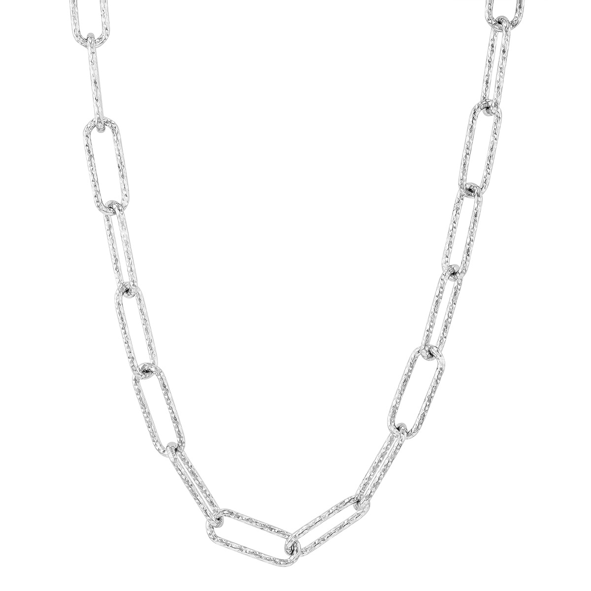 Sterling Silver Textured Paperclip Link Chain, 24