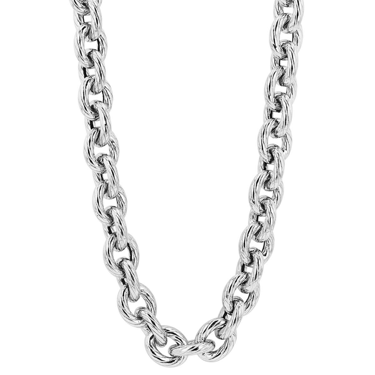 Sterling Silver 11.5 mm Textured Cable Chain Necklace, 18