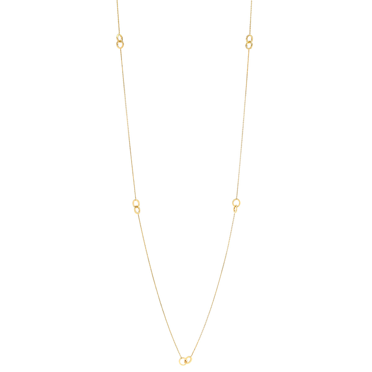 Yellow Gold Double Circle Station Necklace, 36