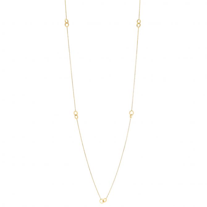Yellow Gold Double Circle Station Necklace, 36"