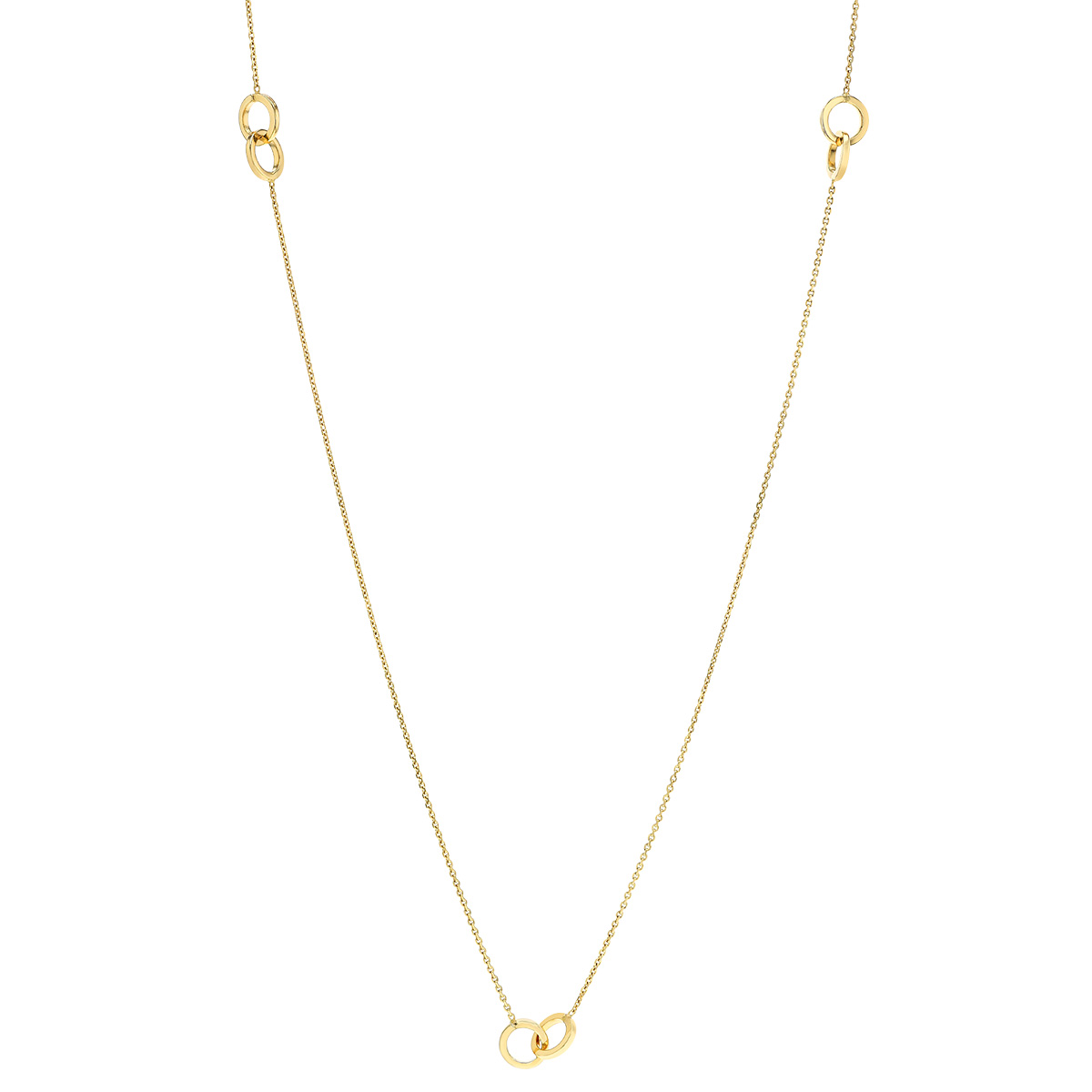 Yellow Gold Double Circle Station Necklace, 36