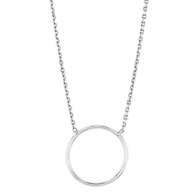 White Gold Open Circle Pendant, 18"