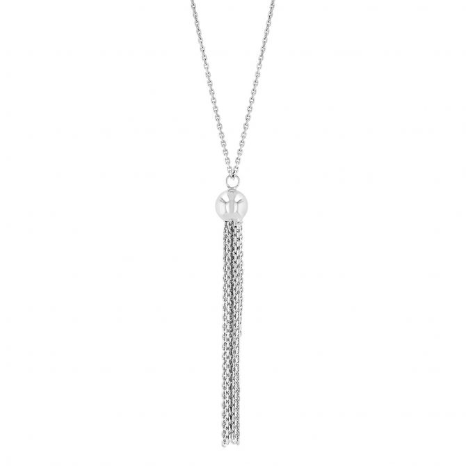 White Gold Lariat Tassel Pendant, 18"