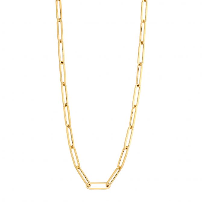Yellow Gold Large Paperclip Link Split Chain Necklace, 20"