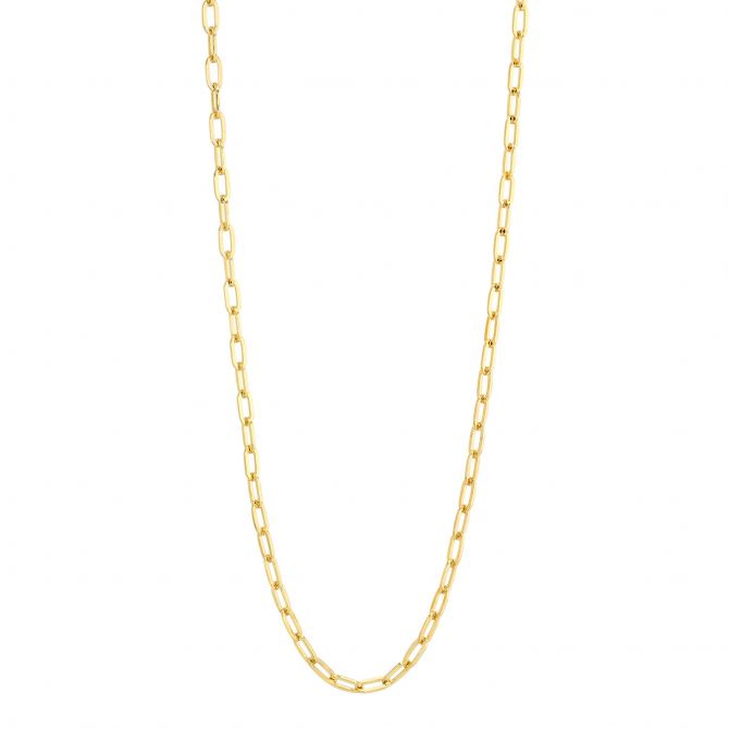 Yellow Gold Paperclip Link Split Chain Necklace, 20"