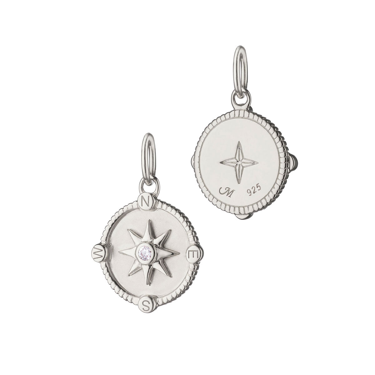 Monica Rich Kosann Mini Adventure Compass Charm in Sterling Silver with Sapphires