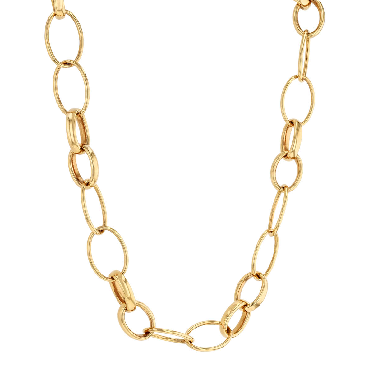 Yellow Gold Alternating Oval & Round Link Chain Necklace, 19