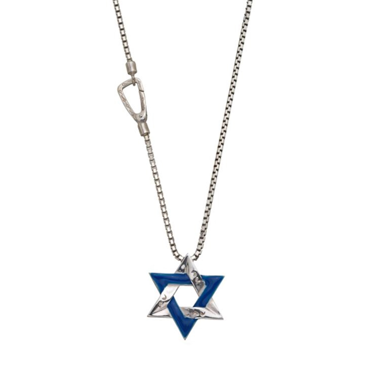 Marco Dal Maso Sterling Silver & Blue Enamel Star of David Pendant, 24