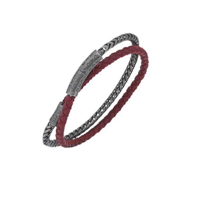 Marco Dal Maso Lash Oxidized Silver Chain & Red Leather Bracelet