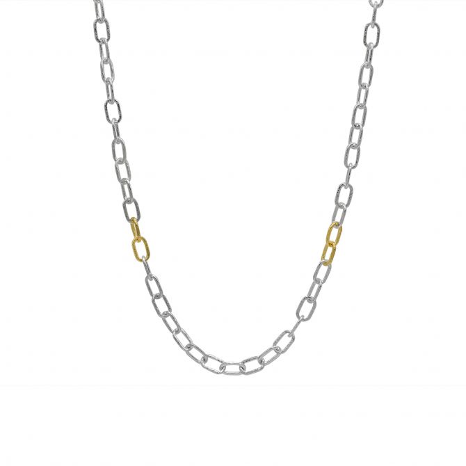 Gurhan Hoopla Sterling Silver Oval Link Necklace with Gold Acccents, 18"
