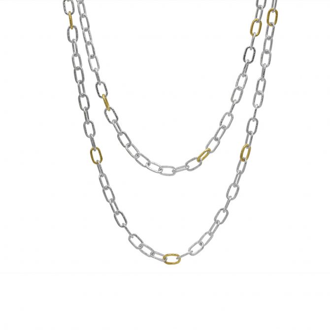 Gurhan Hoopla Sterling Silver Oval Link Necklace with Gold Acccents, 36"