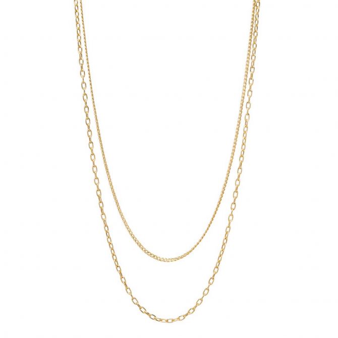 Zoe Chicco Yellow Gold Extra Small Curb & Small Square Oval Link Double Chain Necklace, 20"
