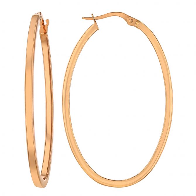 Roberto Coin Rose Gold Large Square Edged Oval Hoop Earrings