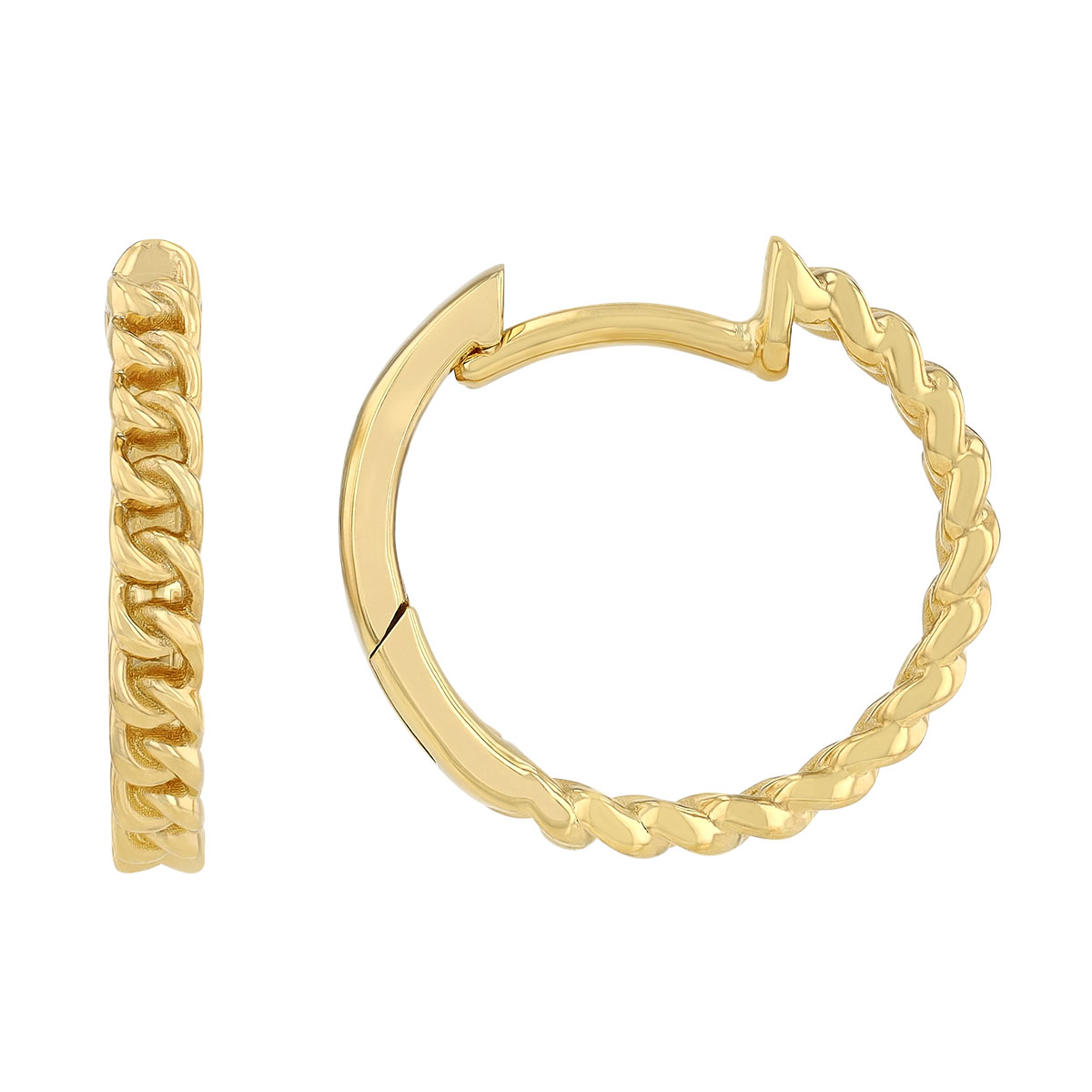 Yellow Gold Curb Chain Hoop Earrings
