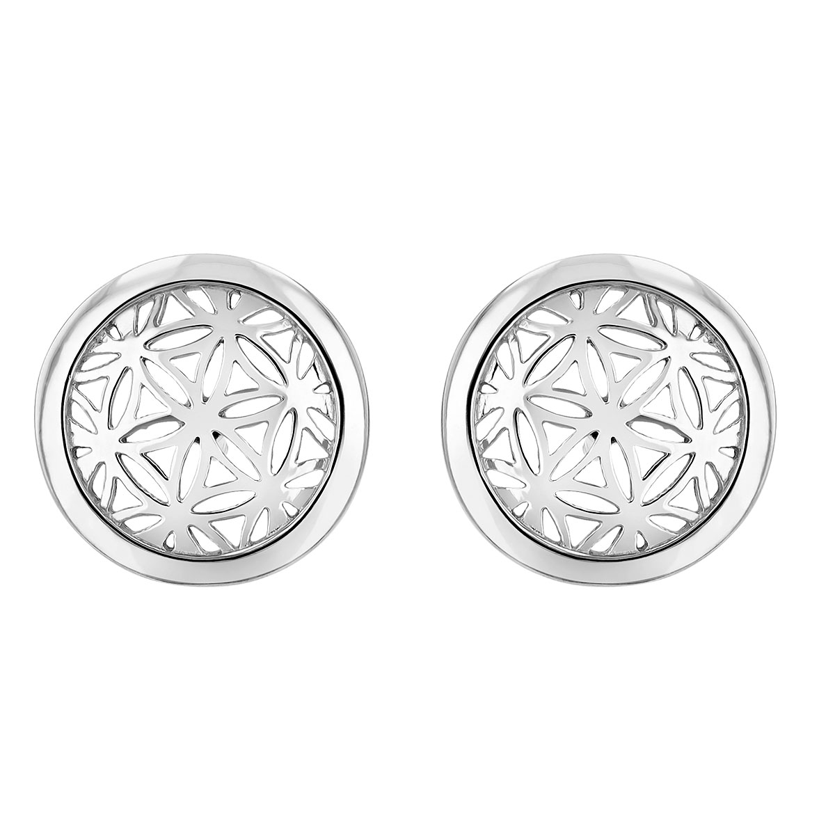 Sterling Silver Round Flower of Life Stud Earrings