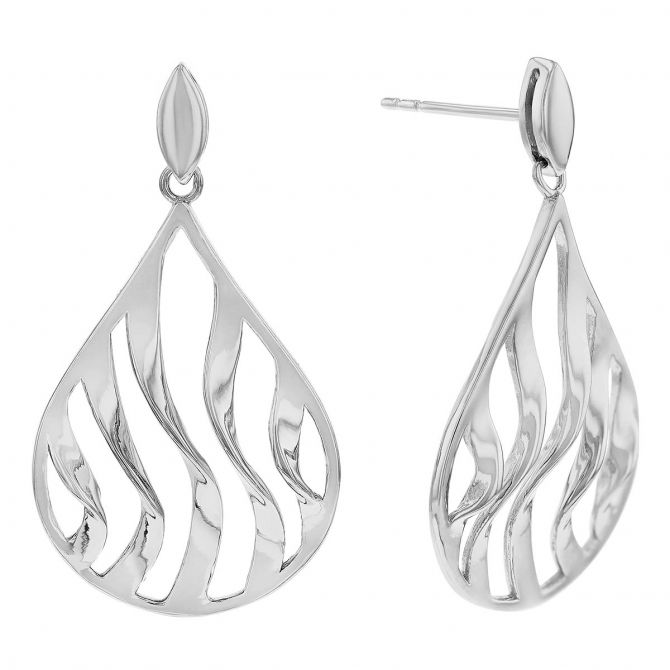 Sterling Silver Teardrop Shaped Wave Dangle Earrings