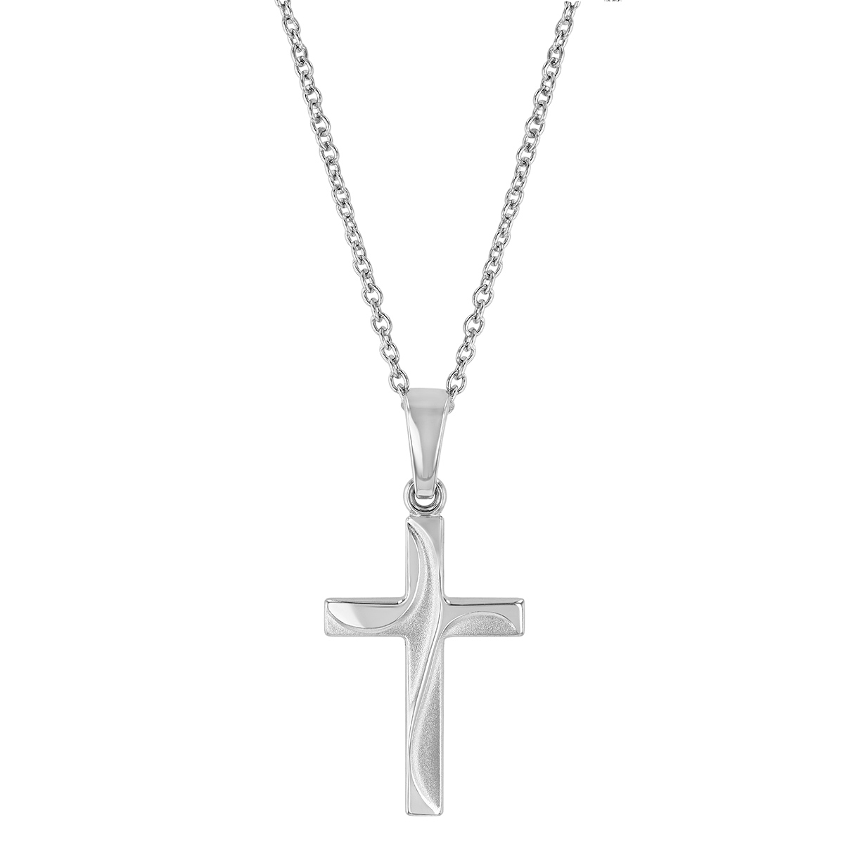 Sterling Silver Cross Swirled Brushed Finished Pendant, 18