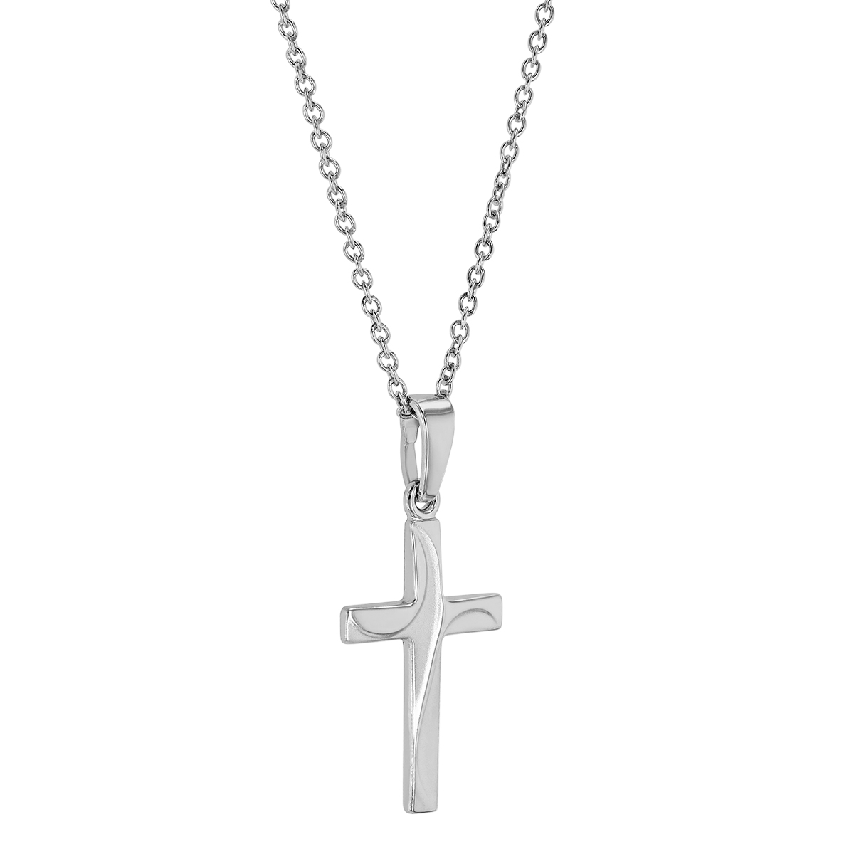Sterling Silver Cross Swirled Brushed Finished Pendant, 18