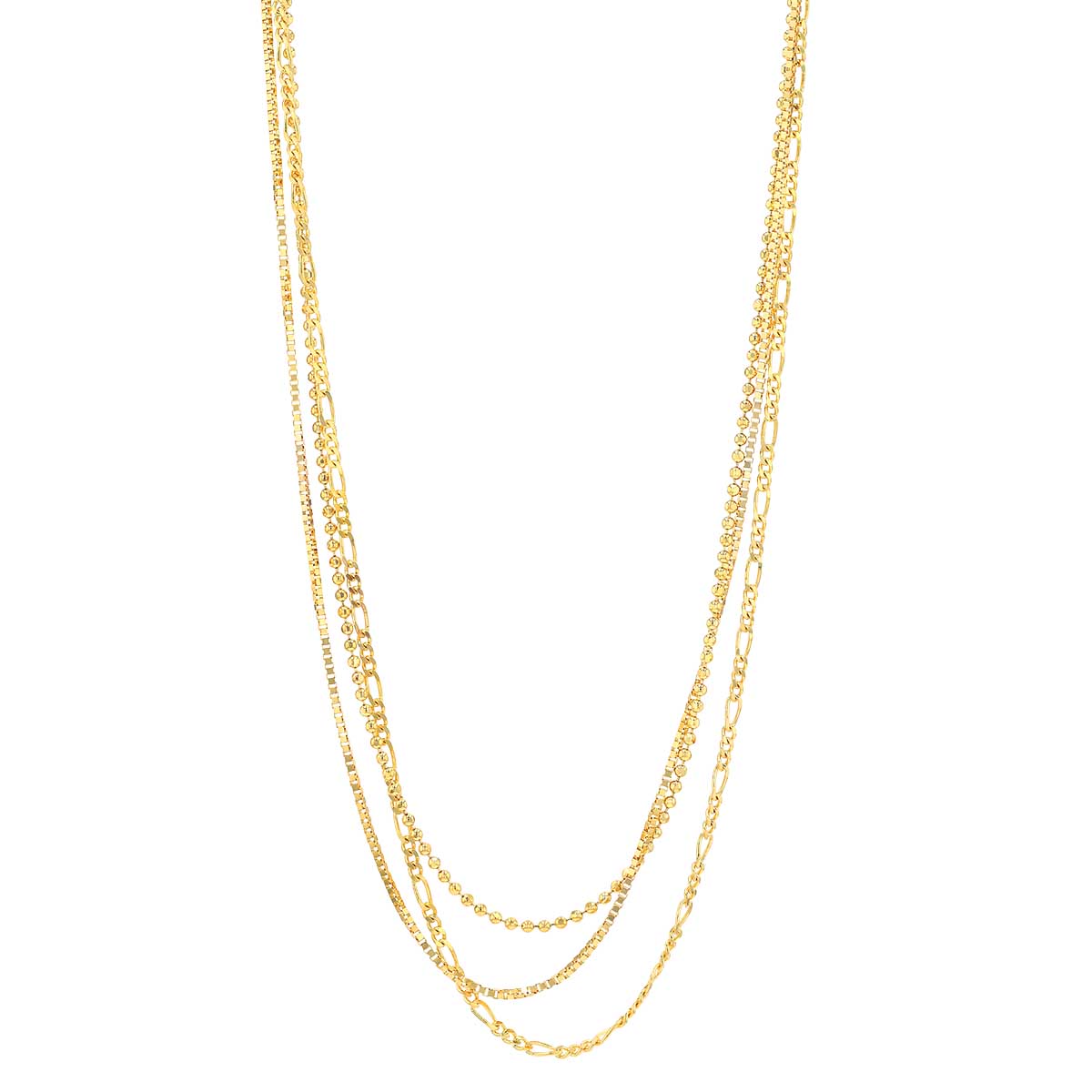 Yellow Gold Triple Strand Mixed Link Chain, 18