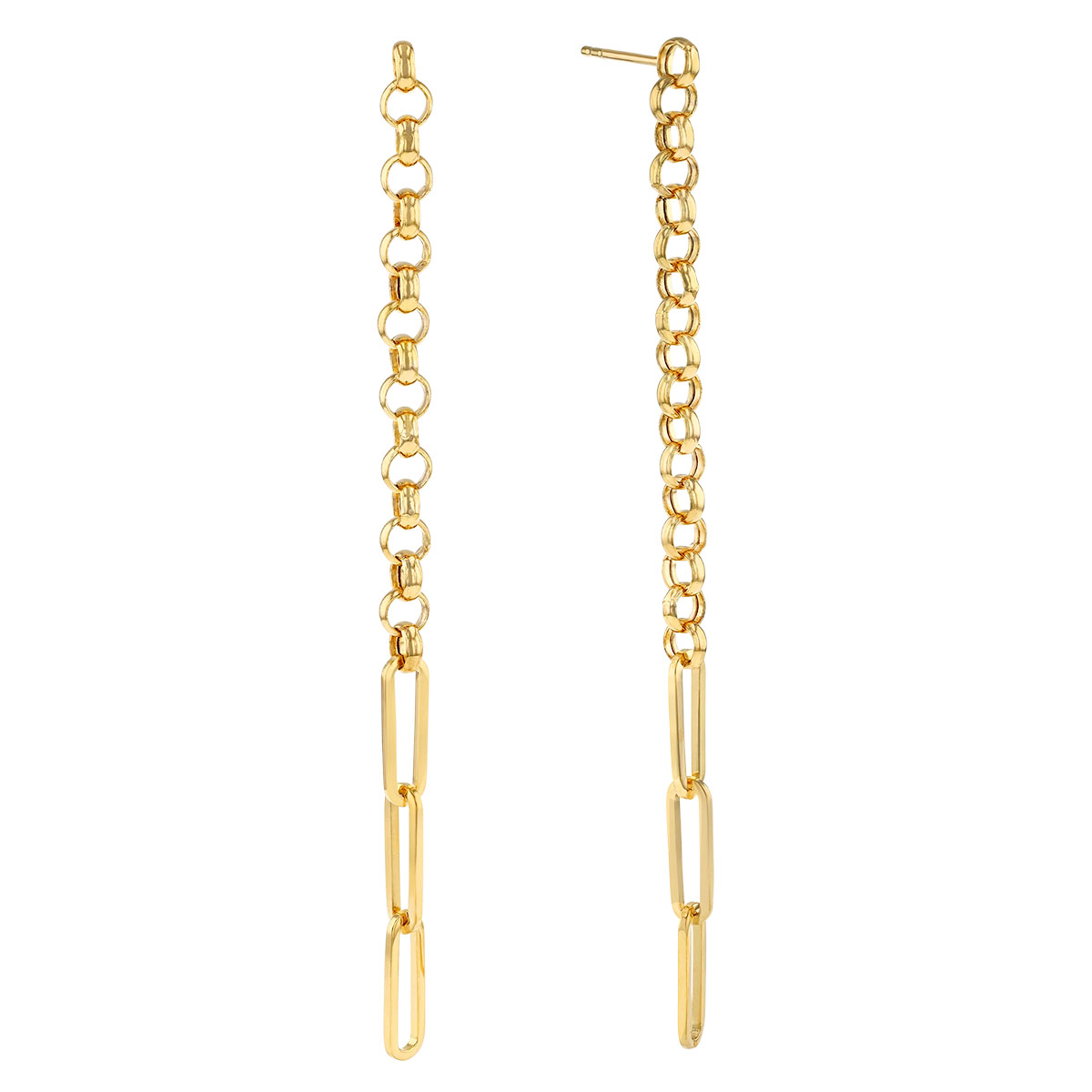 Yellow Gold Paperclip & Rolo Link Chain Dangle Earrings