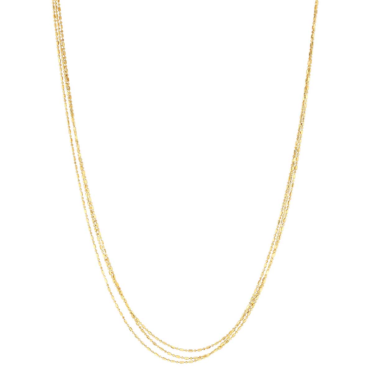Yellow Gold Triple Strand Alternating Beaded Link Chain, 18