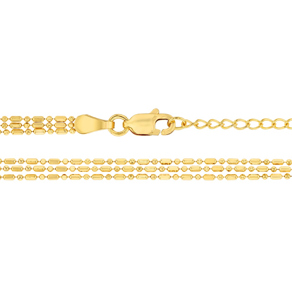 Yellow Gold Triple Strand Alternating Beaded Link Chain, 18