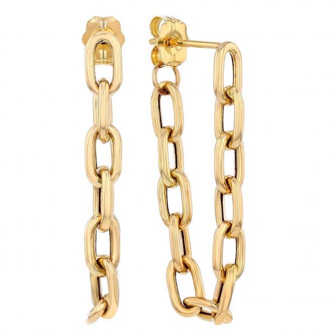 Zoe Chicco Yellow Gold Medium Square Oval Link Chain Dangle Earrings