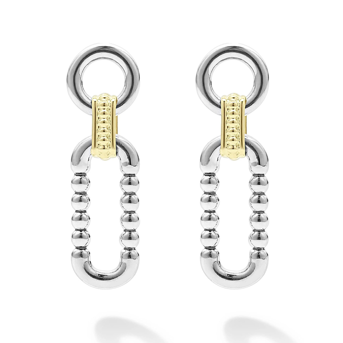 LAGOS Signature Caviar Two Tone Link Drop Earrings, 32 mm