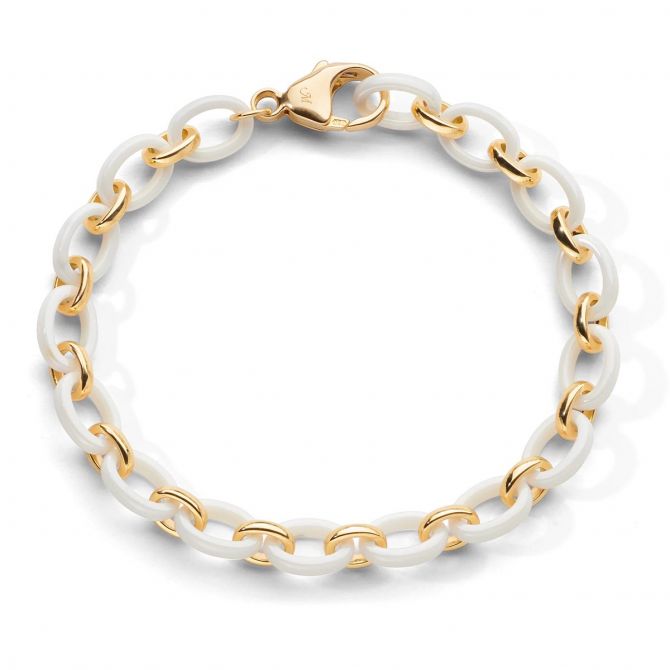 Monica Rich Kosann "Audrey" White Ceramic & Yellow Gold Link Bracelet, 7.5"