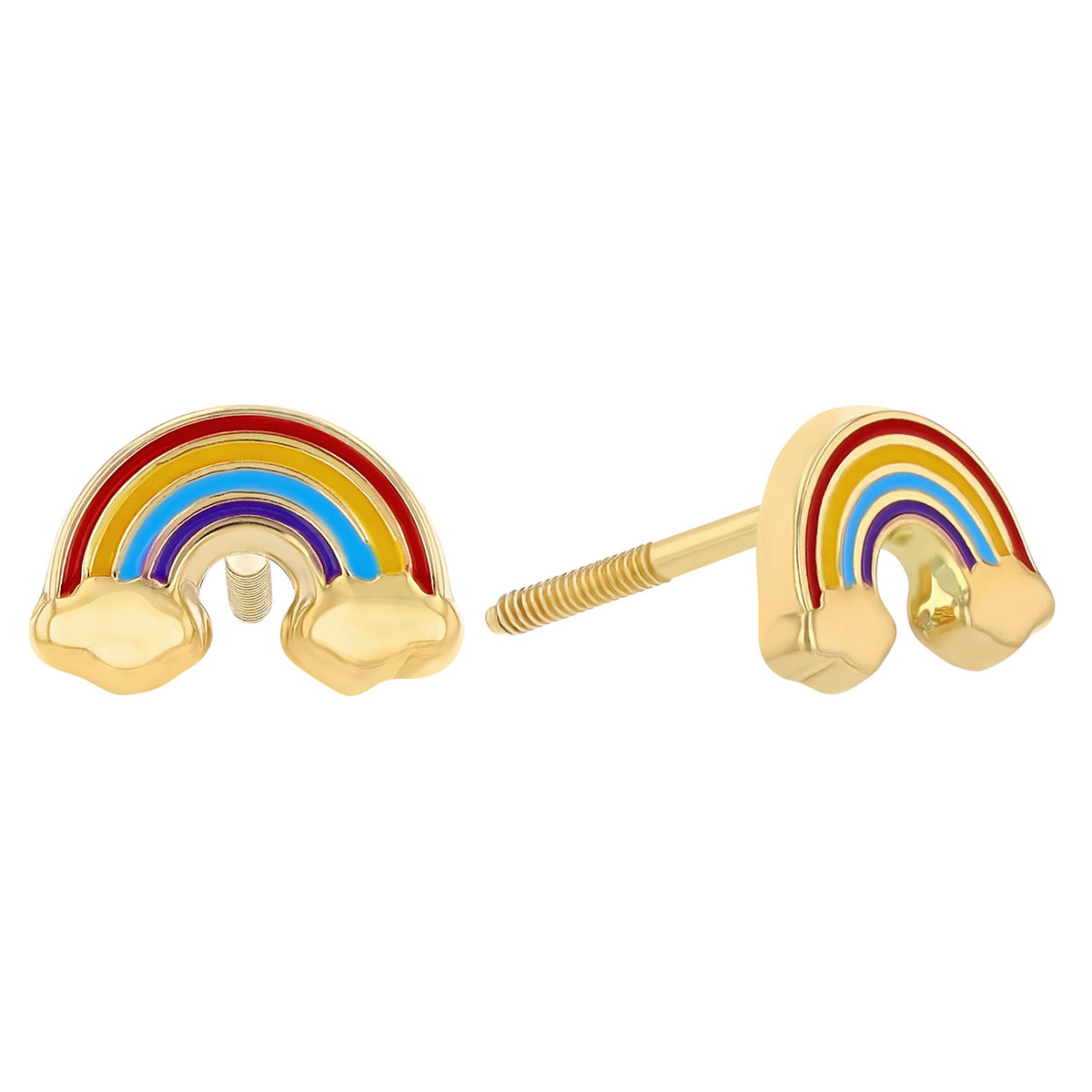 Children's Yellow Gold & Multicolored Enamel Rainbow Stud Earrings