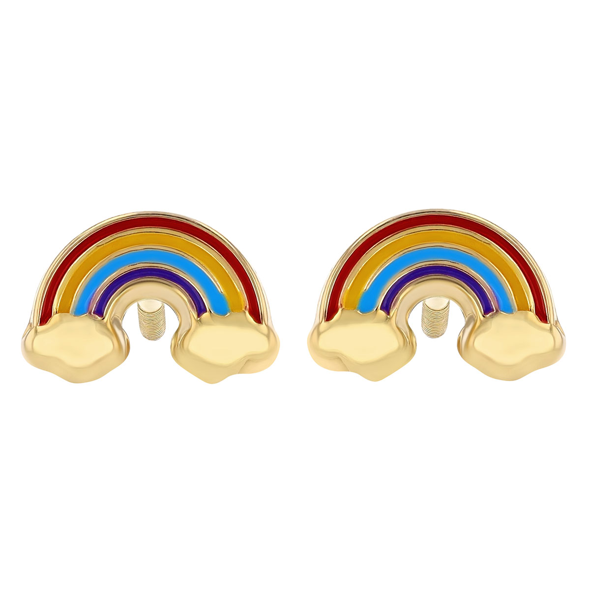 Children's Yellow Gold & Multicolored Enamel Rainbow Stud Earrings