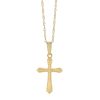 Children's Yellow Gold Thin Pointed Cross Pendant with Textured Edge, 15"