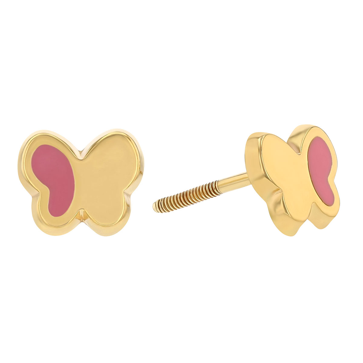 Children's Yellow Gold & Pink Enamel Butterfly Stud Earrings