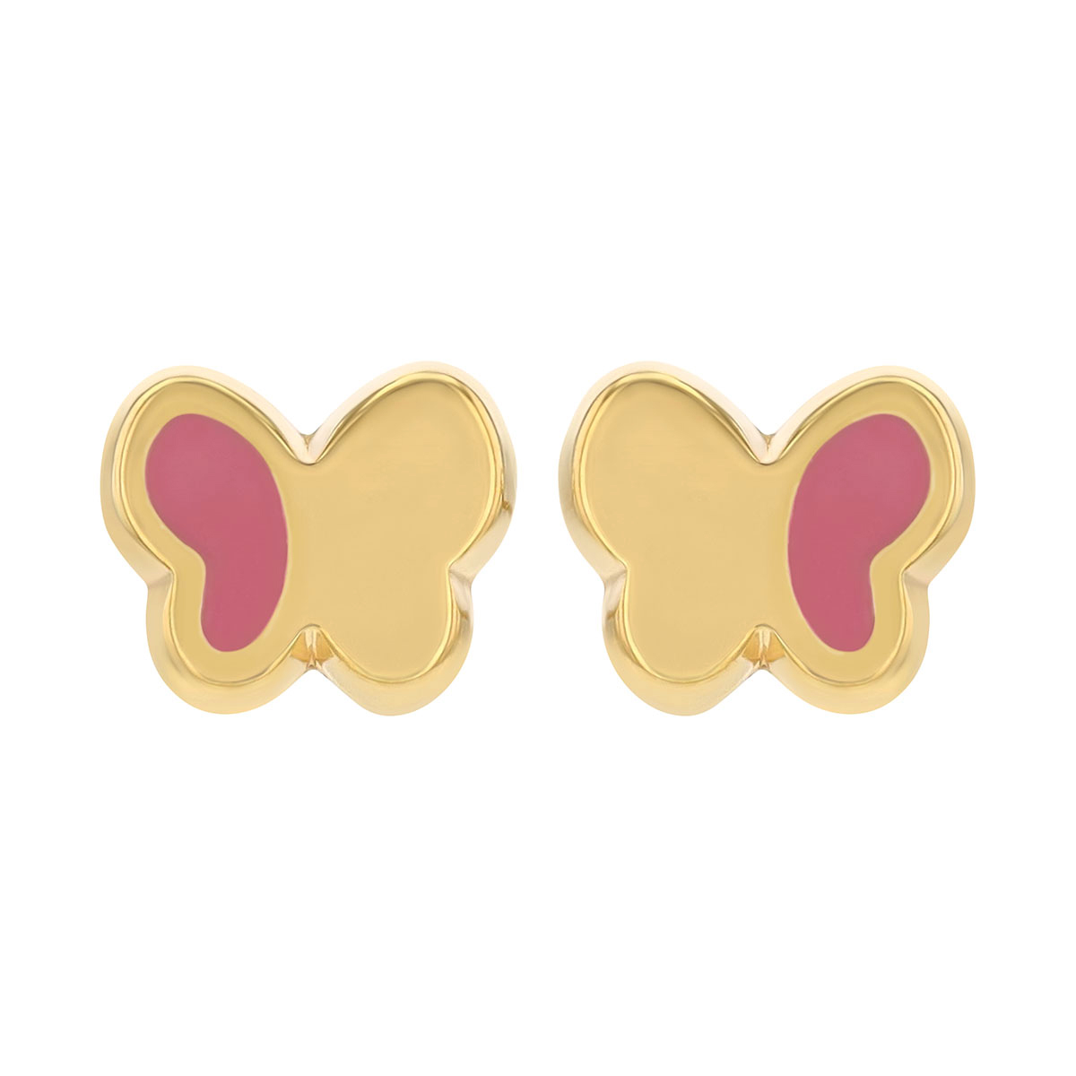 Children's Yellow Gold & Pink Enamel Butterfly Stud Earrings