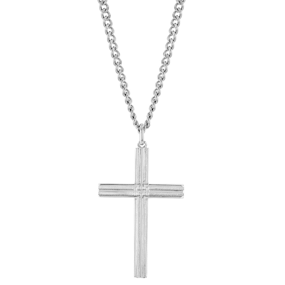 Sterling Silver & Stainless Steel Woven Pattern Cross Pendant, 24