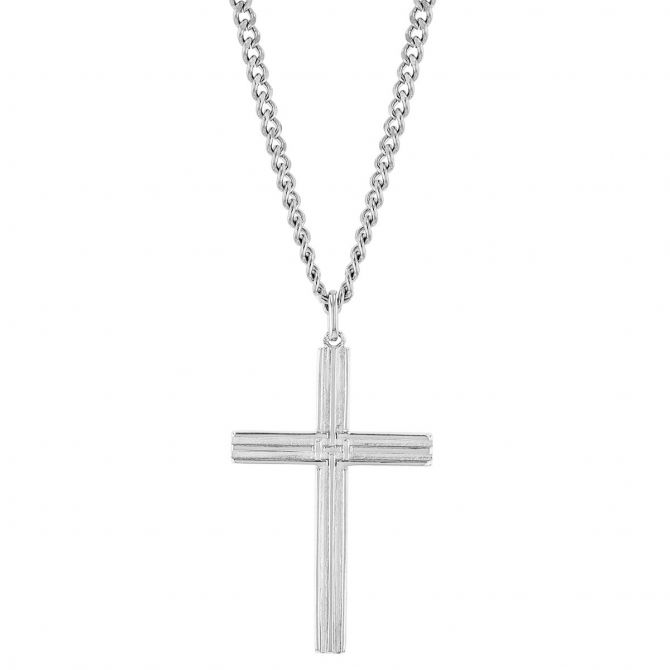Sterling Silver & Stainless Steel Woven Pattern Cross Pendant, 24"