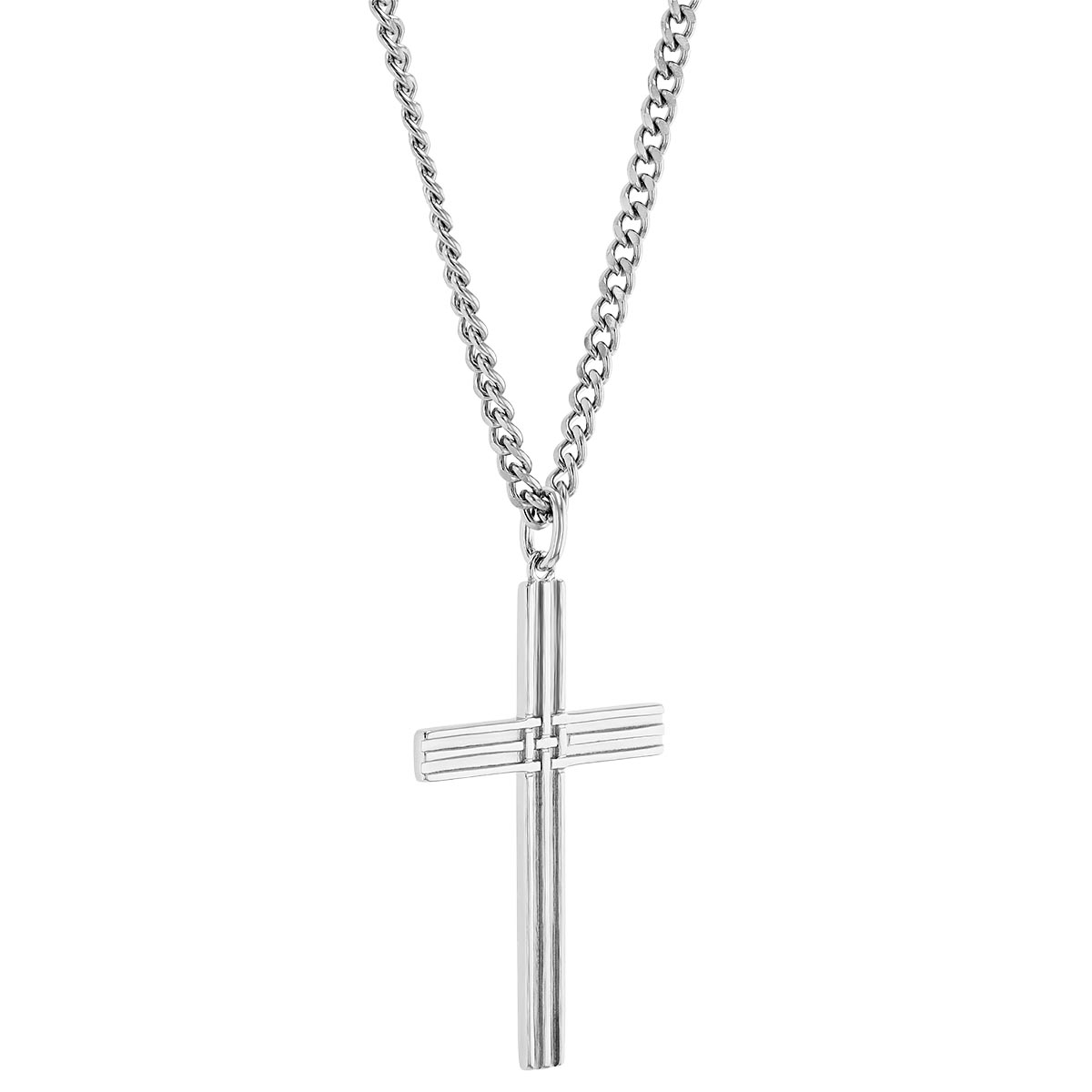 Sterling Silver & Stainless Steel Woven Pattern Cross Pendant, 24
