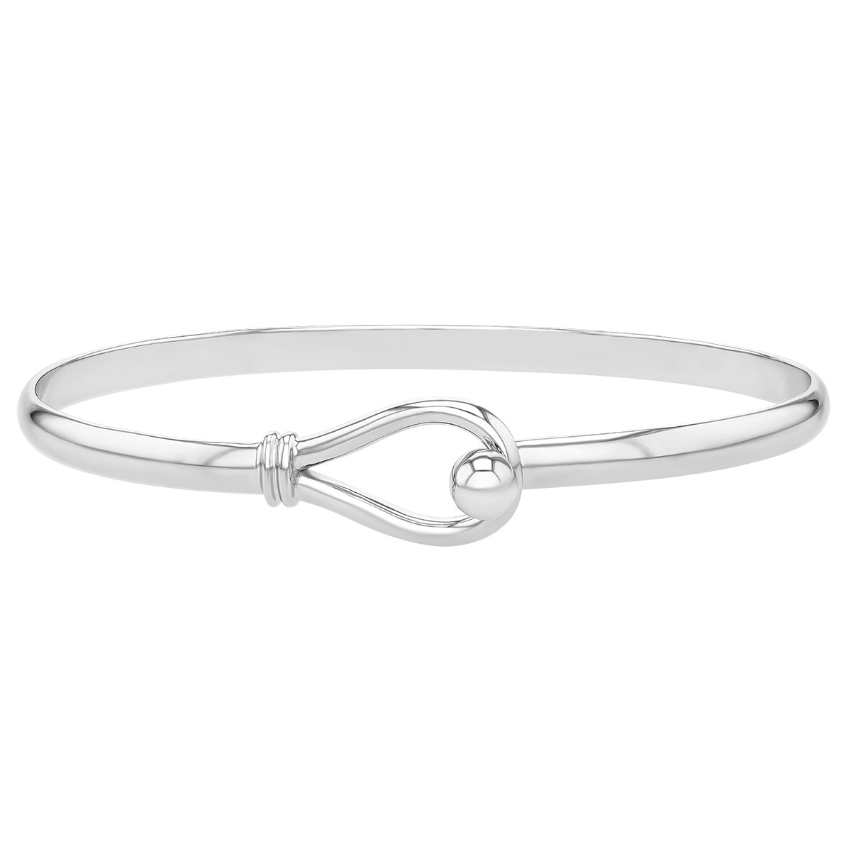 Sterling Silver Polished Hook & Eye Bangle Bracelet, 7.5