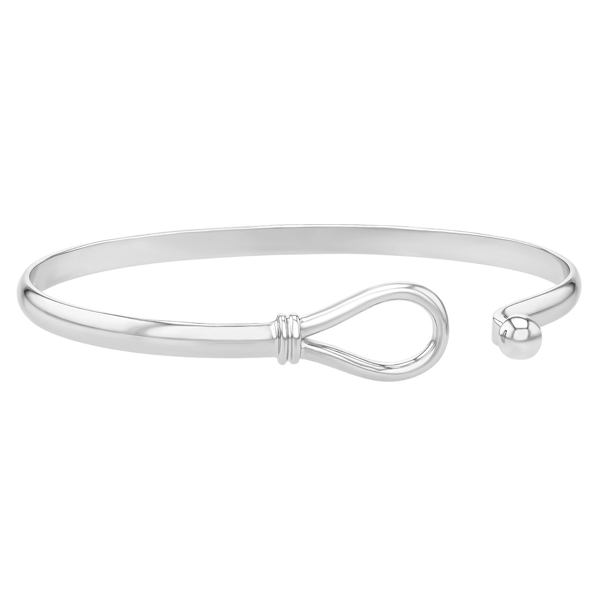 Sterling Silver Polished Hook & Eye Bangle Bracelet, 7.5