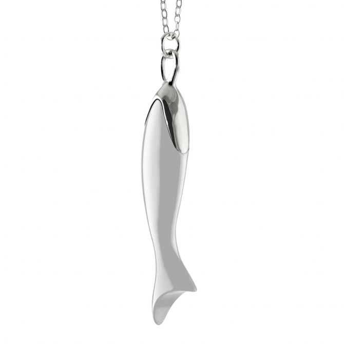 Monica Rich Kosann "Perseverance" White Ceramic & Sterling Silver Fish Pendant, 30"