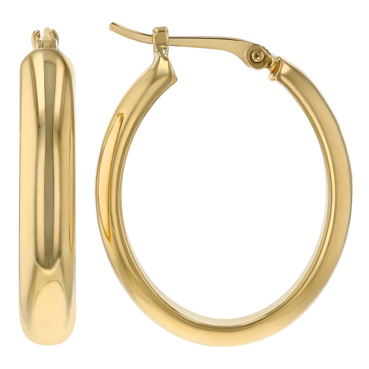 Yellow Gold Rounded Edge Oval Hoop Earrings