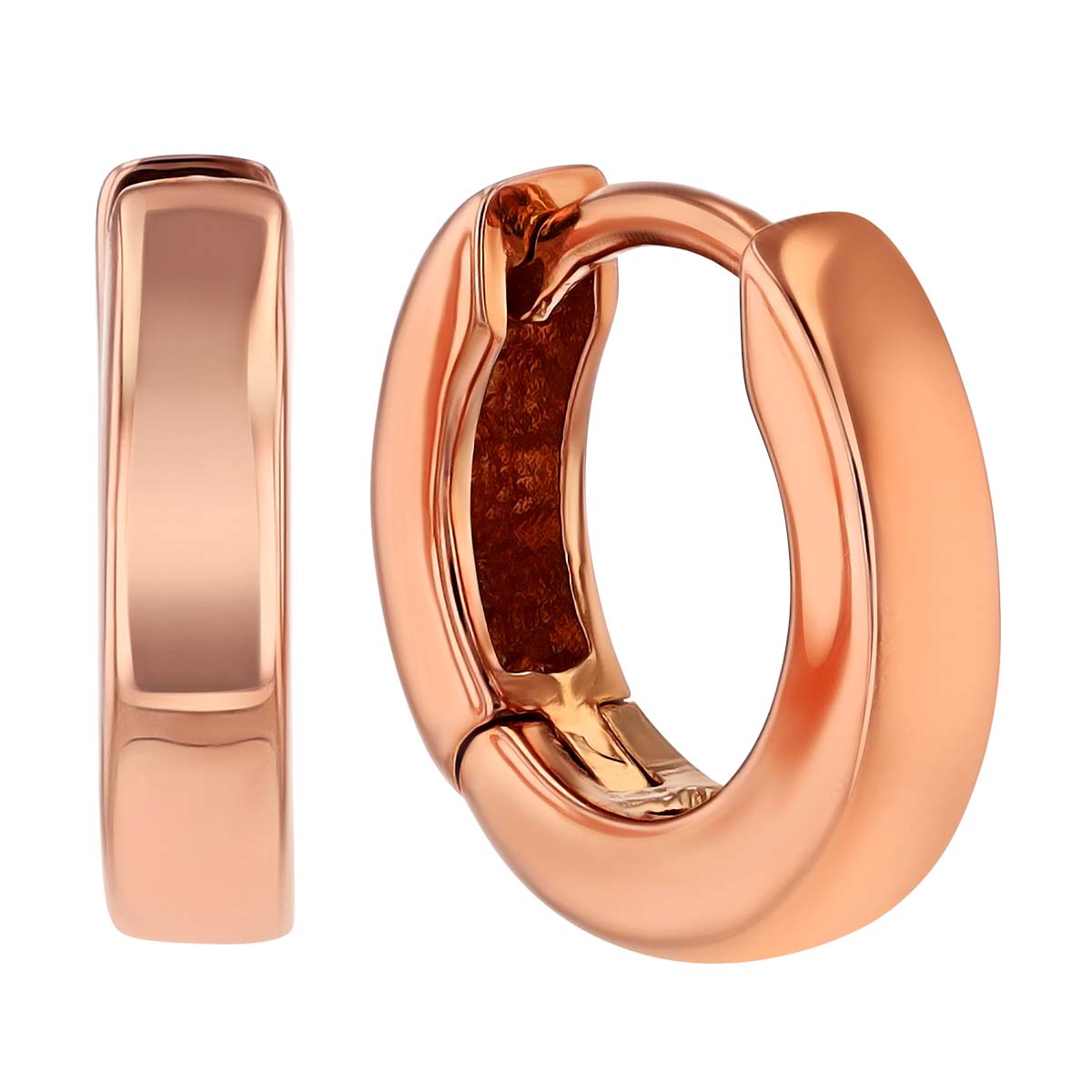 Rose Gold Square Edge Hinged Huggie Hoop Earrings, 3 x 12 mm