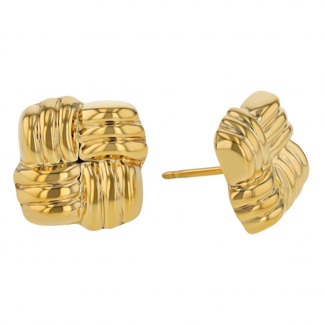Yellow Gold Woven Square Stud Earrings