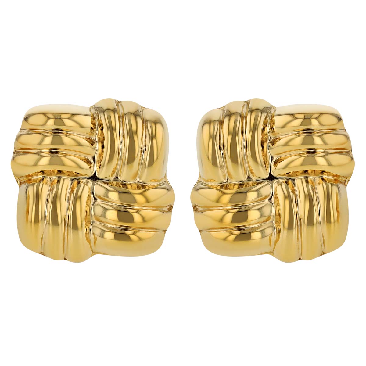 Yellow Gold Woven Square Stud Earrings