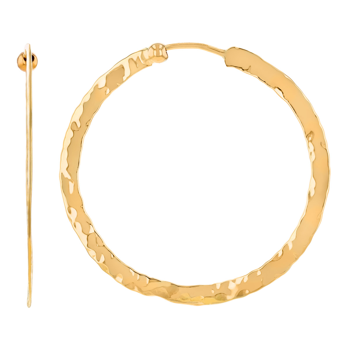 Yellow Gold Hammered Flat Hoop Earrings
