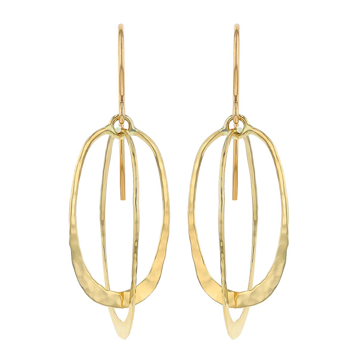 Yellow Gold Double Open Oval Dangle Earrings