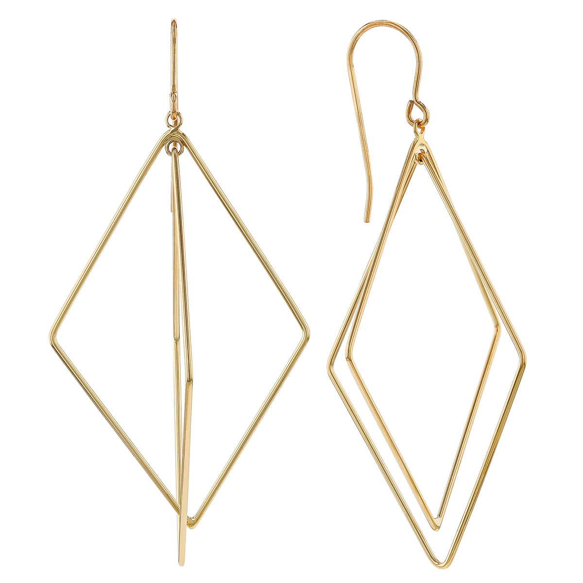 Yellow Gold Double Geometric Shape Dangle Earrings
