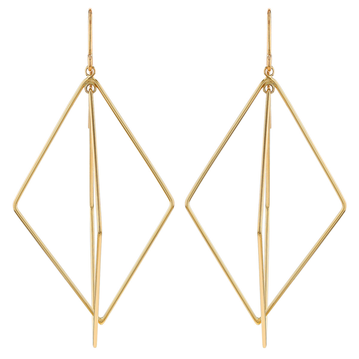 Yellow Gold Double Geometric Shape Dangle Earrings